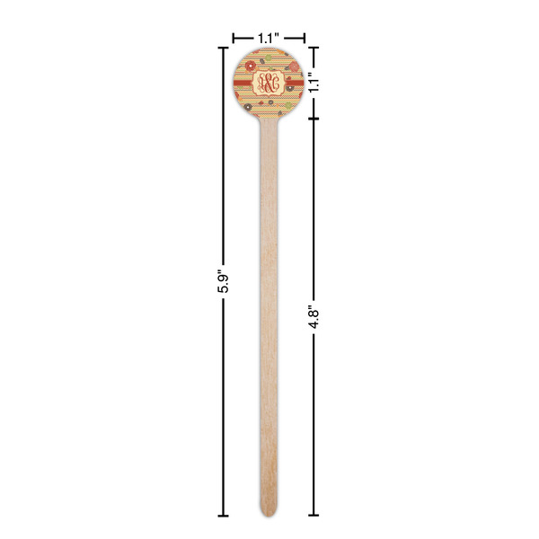Chevron & Fall Flowers Wooden 6" Stir Stick - Round - Dimensions