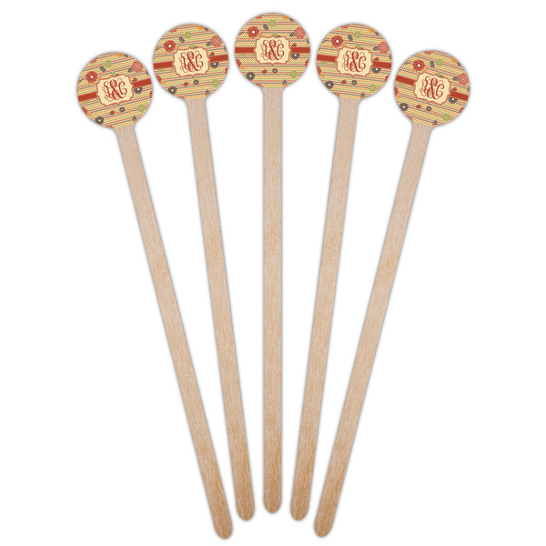 Chevron & Fall Flowers Wooden 6" Stir Stick - Round - Fan View