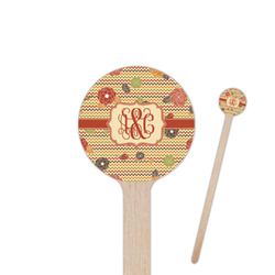 Chevron & Fall Flowers 7.5" Round Wooden Stir Sticks - Double Sided (Personalized)