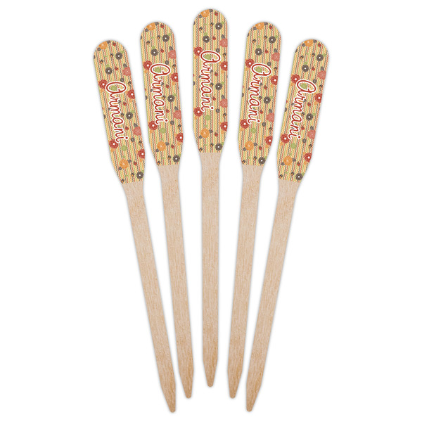 Chevron & Fall Flowers Wooden Food Pick - Paddle - Fan View