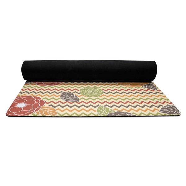 Chevron & Fall Flowers Yoga Mat Rolled up Black Rubber Backing