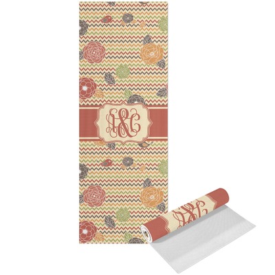 Chevron & Fall Flowers Yoga Mat - Printed Front (Personalized)