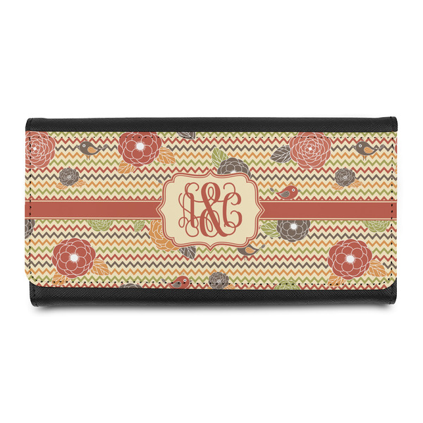 Custom Chevron & Fall Flowers Leatherette Ladies Wallet (Personalized)