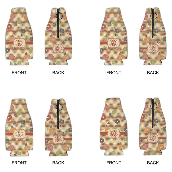 Chevron & Fall Flowers Zipper Bottle Cooler - Set of 4 - APPROVAL