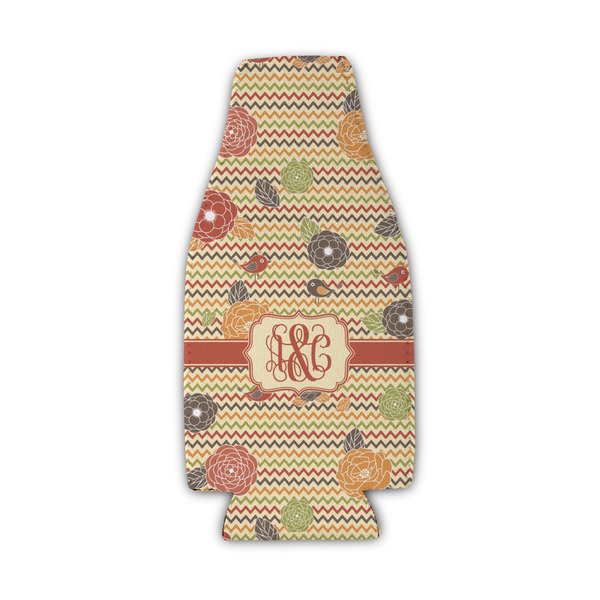 Chevron & Fall Flowers Zipper Bottle Cooler - Set of 4 - FRONT