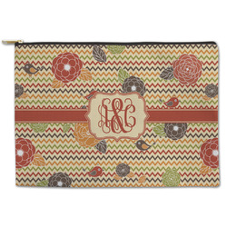 Chevron & Fall Flowers Zipper Pouch (Personalized)