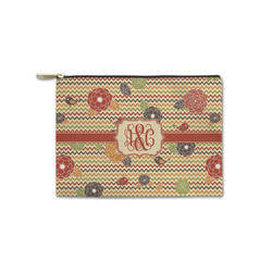 Chevron & Fall Flowers Zipper Pouch - Small - 8.5"x6" (Personalized)