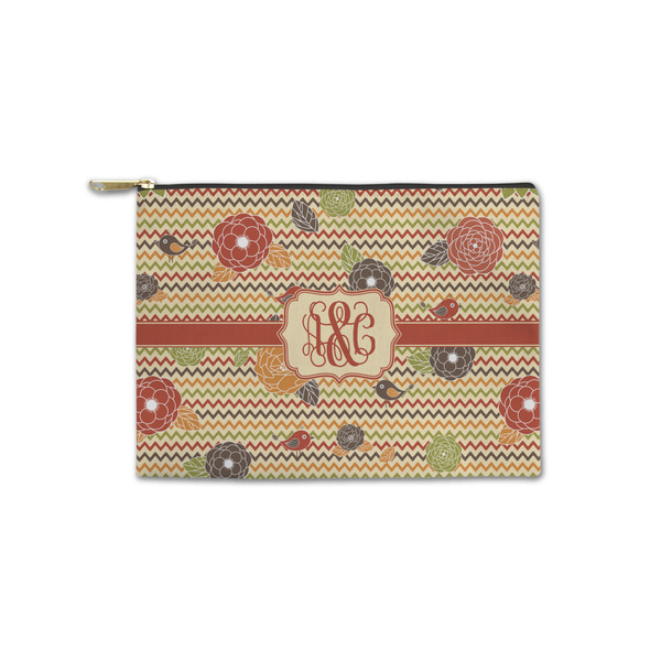 Custom Chevron & Fall Flowers Zipper Pouch - Small - 8.5"x6" (Personalized)