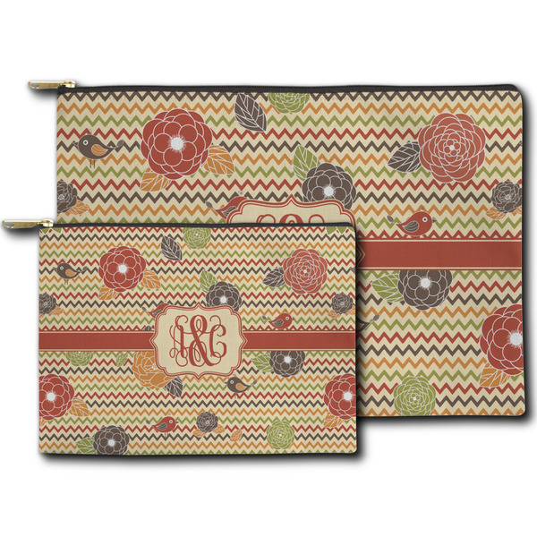 Chevron & Fall Flowers Zippered Pouches - Size Comparison