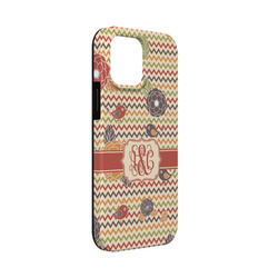 Chevron & Fall Flowers iPhone Case - Rubber Lined - iPhone 13 Mini (Personalized)