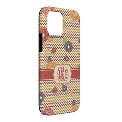 Chevron & Fall Flowers iPhone Case - Rubber Lined - iPhone 13 Pro Max (Personalized)