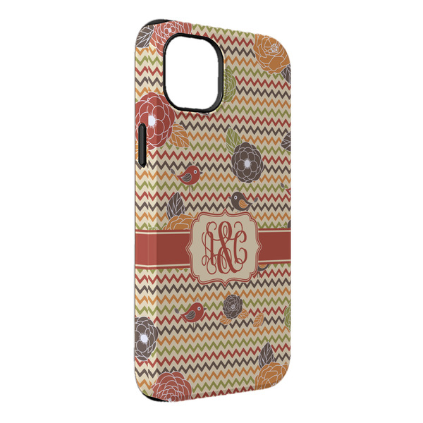 Custom Chevron & Fall Flowers iPhone Case - Rubber Lined - iPhone 14 Plus (Personalized)