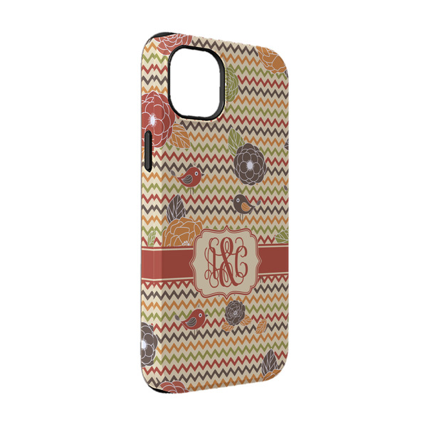 Custom Chevron & Fall Flowers iPhone Case - Rubber Lined - iPhone 14 Pro (Personalized)