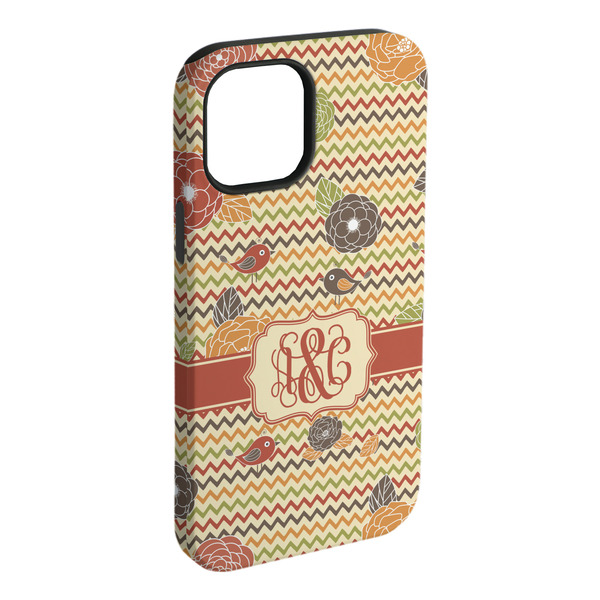 Custom Chevron & Fall Flowers iPhone Case - Rubber Lined (Personalized)