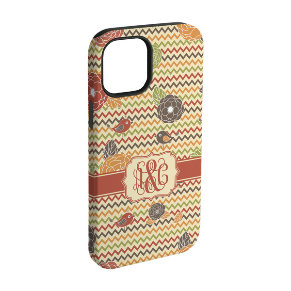 Custom Chevron & Fall Flowers iPhone Case - Rubber Lined - iPhone 15 Pro (Personalized)