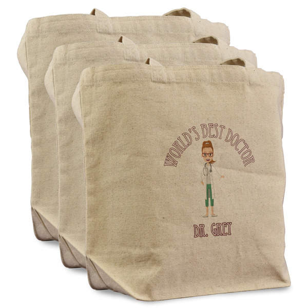 Custom Doctor Avatar Reusable Cotton Grocery Bags - Set of 3 (Personalized)