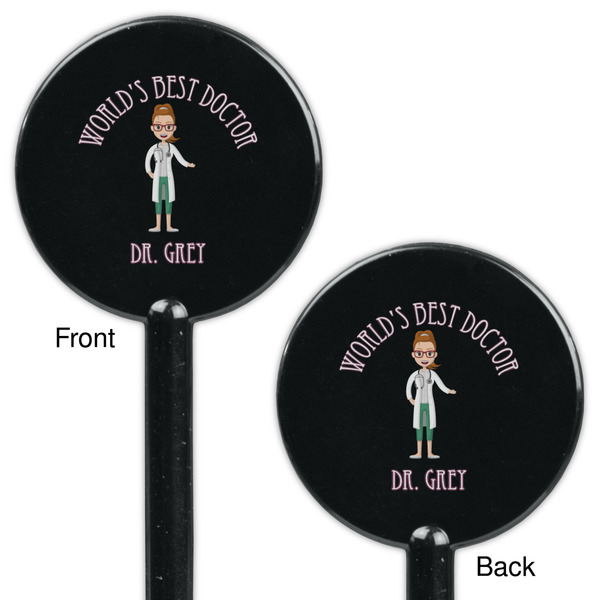 Doctor Avatar Black Plastic 5.5" Stir Stick - Double Sided - Round - Front & Back