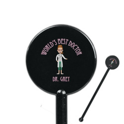 Doctor Avatar 5.5" Round Plastic Stir Sticks - Black - Single Sided (Personalized)