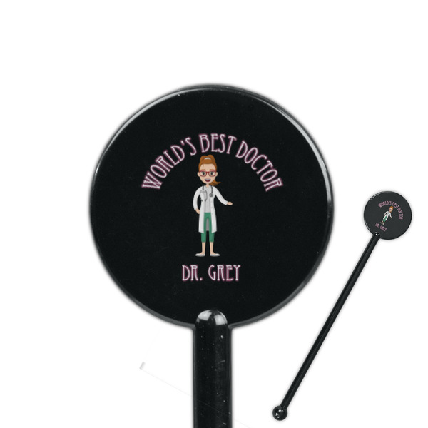 Custom Doctor Avatar 5.5" Round Plastic Stir Sticks - Black - Double Sided (Personalized)