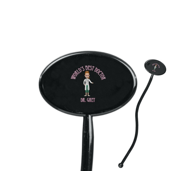 Custom Doctor Avatar 7" Oval Plastic Stir Sticks - Black - Single Sided (Personalized)