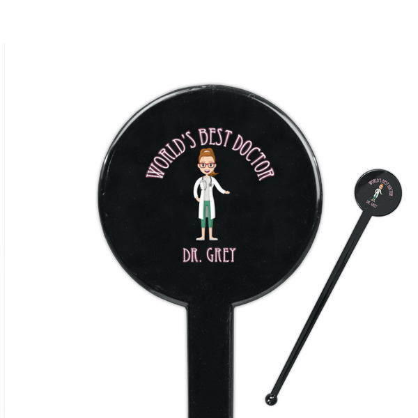 Custom Doctor Avatar 7" Round Plastic Stir Sticks - Black - Single Sided (Personalized)