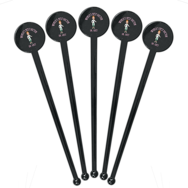 Doctor Avatar Black Plastic 7" Stir Stick - Round - Fan View