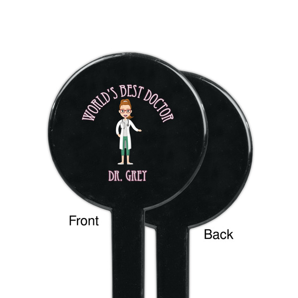 Doctor Avatar Black Plastic 7" Stir Stick - Single Sided - Round - Front & Back