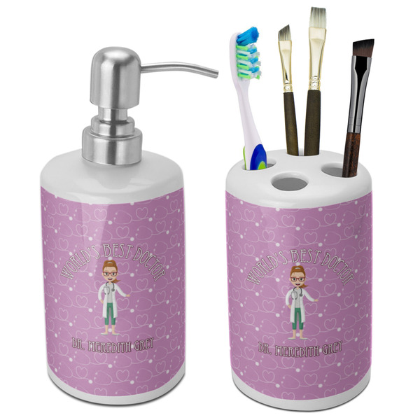 Custom Doctor Avatar Ceramic Bathroom Accessories Set (Personalized)