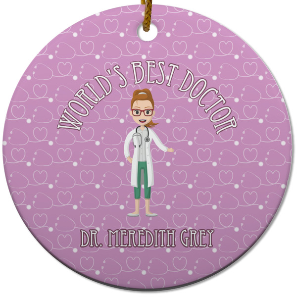 Custom Doctor Avatar Round Ceramic Ornament w/ Name or Text