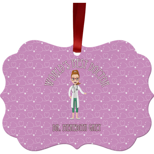Custom Doctor Avatar Metal Frame Ornament - Double Sided w/ Name or Text