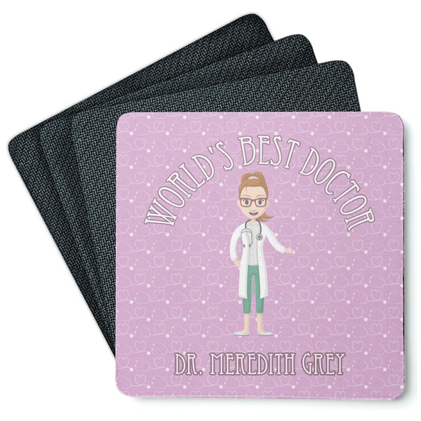 Custom Doctor Avatar Square Rubber Backed Coasters - Set of 4 (Personalized)