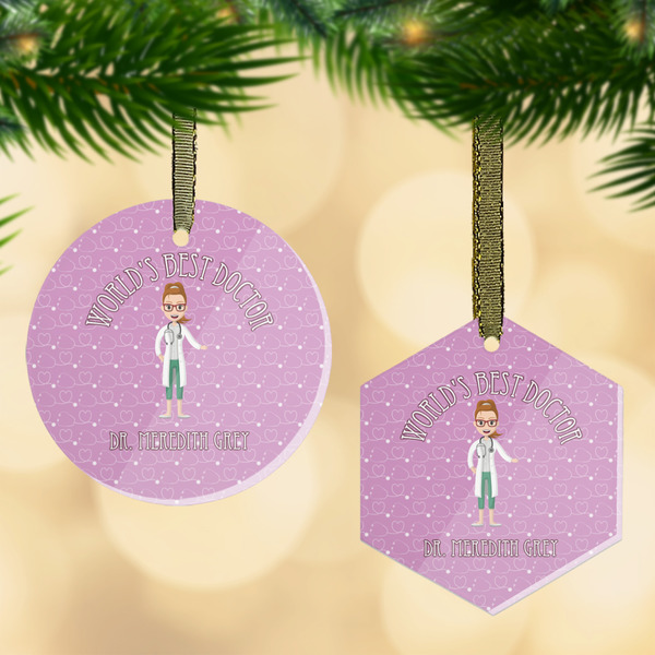 Custom Doctor Avatar Flat Glass Ornament w/ Name or Text