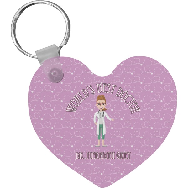 Custom Doctor Avatar Heart Plastic Keychain w/ Name or Text