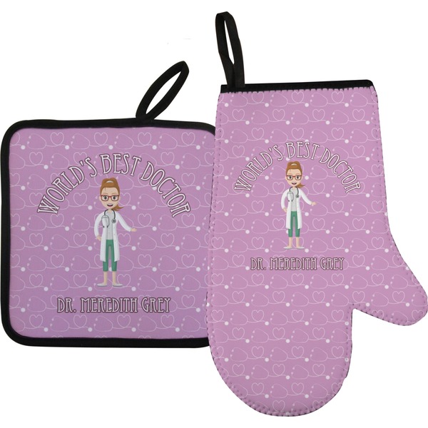 Custom Doctor Avatar Oven Mitt & Pot Holder Set w/ Name or Text