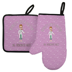 Doctor Avatar Left Oven Mitt & Pot Holder Set w/ Name or Text