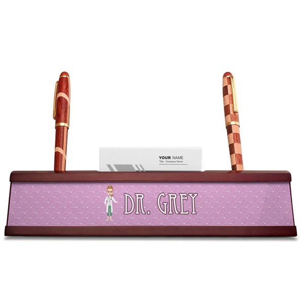 Doctor Avatar Red Mahogany Nameplates with Business Card Holder - Straight