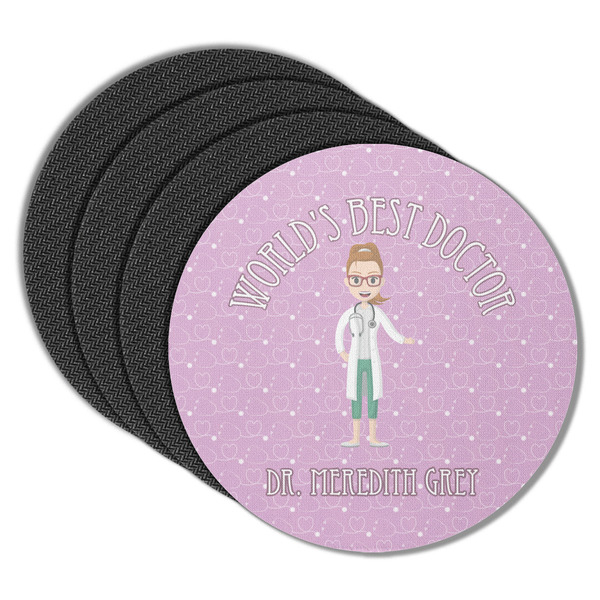 Custom Doctor Avatar Round Rubber Backed Coasters - Set of 4 (Personalized)