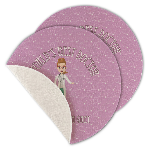 Custom Doctor Avatar Round Linen Placemat - Single Sided - Set of 4 (Personalized)
