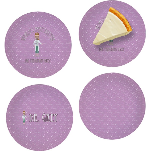 Custom Doctor Avatar Set of 4 Glass Appetizer / Dessert Plate 8" (Personalized)