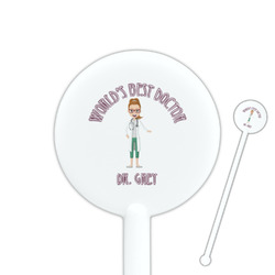 Doctor Avatar 5.5" Round Plastic Stir Sticks - White - Single Sided (Personalized)