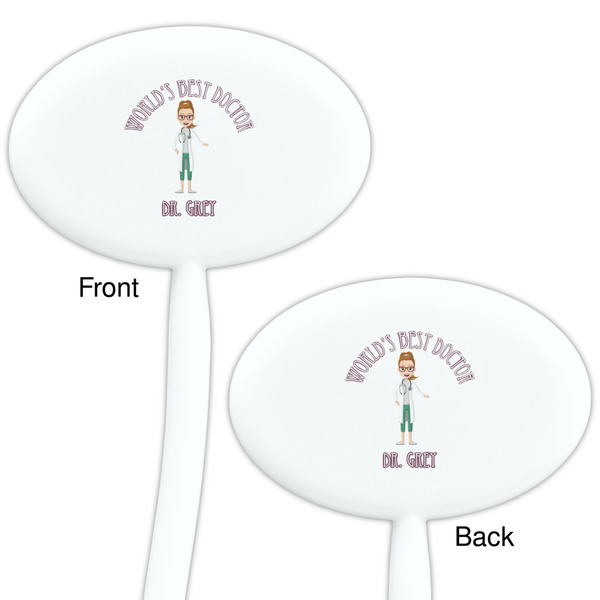Doctor Avatar White Plastic 7" Stir Stick - Double Sided - Oval - Front & Back