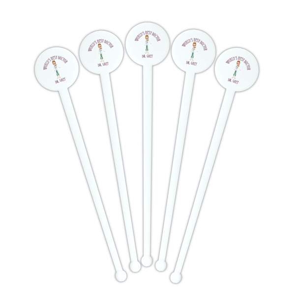 Doctor Avatar White Plastic 7" Stir Stick - Round - Fan View