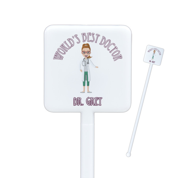 Custom Doctor Avatar Square Plastic Stir Sticks (Personalized)