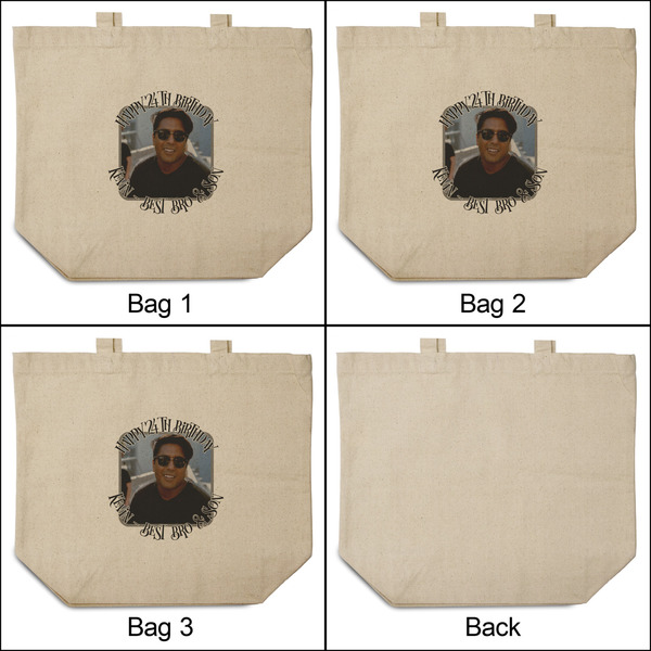 Photo Birthday 3 Reusable Cotton Grocery Bags - Front & Back View