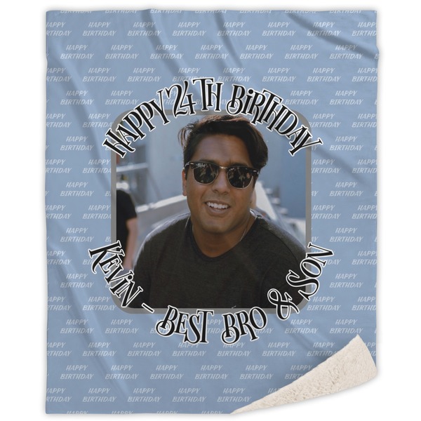 Custom Photo Birthday Sherpa Throw Blanket (Personalized)