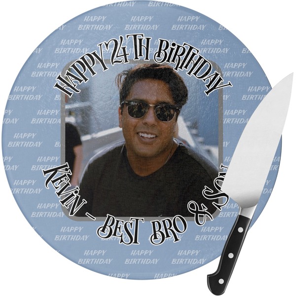 Custom Photo Birthday Round Glass Cutting Board - Small (Personalized)