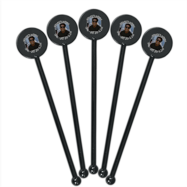 Photo Birthday Black Plastic 5.5" Stir Stick - Round - Fan View