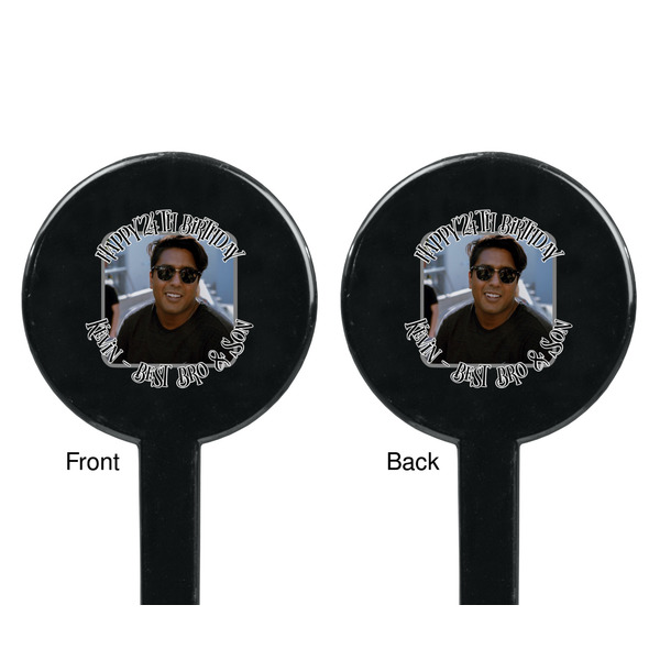 Photo Birthday Black Plastic 7" Stir Stick - Double Sided - Round - Front & Back