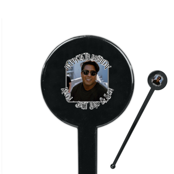Custom Photo Birthday 7" Round Plastic Stir Sticks - Black - Single Sided