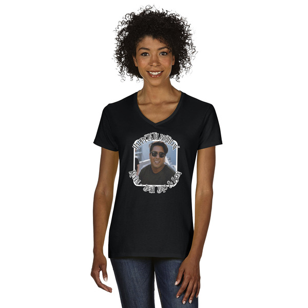 Custom Photo Birthday Women's V-Neck T-Shirt - Black - Small